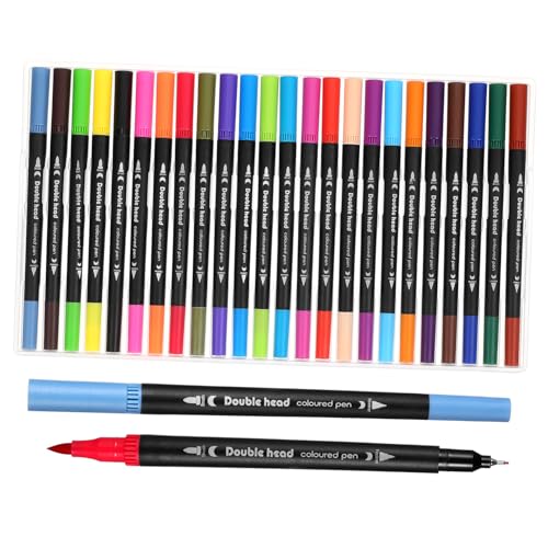 AGFELO 24個水彩ペン ダブルヘッド ブラシチップ 水性インク 絵画 塗り絵 キャリグラフィー 手軽に持ち運び