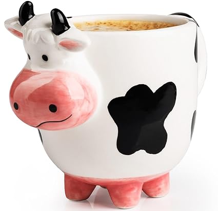 SWEETLO Cow Coffee Mug Stuff 15oz Ceramic Cup - Cow Shaped Face & Udder Coffee Mug - 450 ml Weird Milk Cow Udder Utter Shaped 3D Coffee Mug with Udders for Women - Taza de Vaca Cow Items Lover