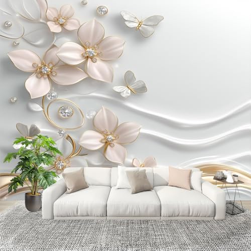 PatróN De Flores En Relieve 3d Fotomurales Pared Tejido No Tejido Decorativos Murales Fotográfico Anti-UV Moderno Blanco Mural Póster Para Decoración de Paredes Para el Hogar 350x256cm