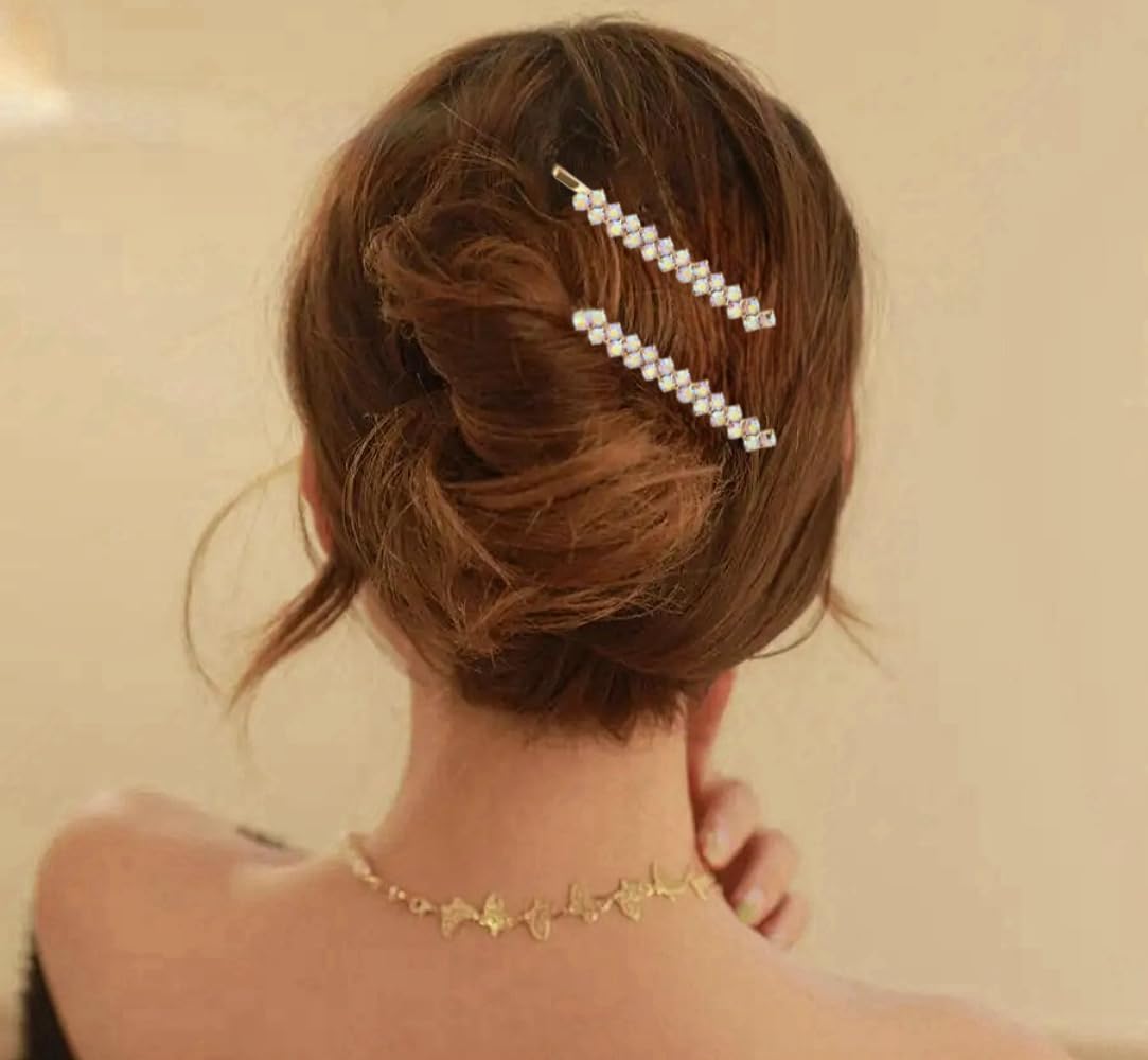 8 Pieces Rhinestone Bobby Pins Bling Crystal Metal Hair Clips Grips Slide Single Row Slim Diamante Rhinestone Bobby Pin for Brides Girls (8 - Image 2