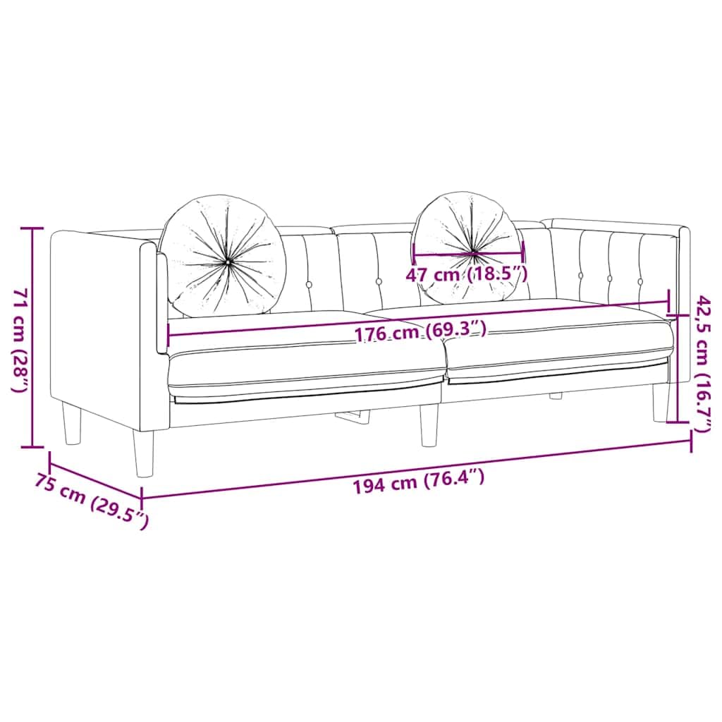 Canapé 3 places en cuir synthétique marron aspect daim de 193,5 cm de large avec 2 coussins ronds Canapé de salon confortable pour des heures de détente