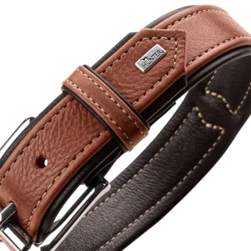 HUNTER Hundehalsband Canadian UP, Farbe: Cognac/schwarz, weiches, geschmeidiges Leder, klassisch, fellschonend, nachhaltig, Made in Germany, Größe: 45