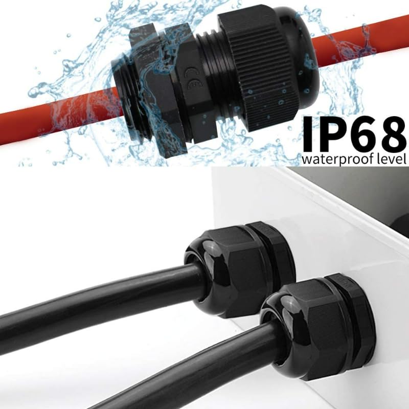 38 Pcs Waterproof Cable Glands for Cable Entry IP68 PG7 PG9 PG13.5 PG21 Cable Lock Connector Black