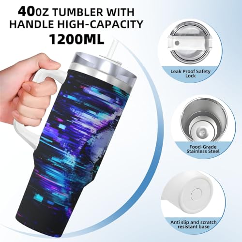 Vaso aislado Cyber Glitch Soccer Art de 40 oz con asa y tapa con pajilla 5