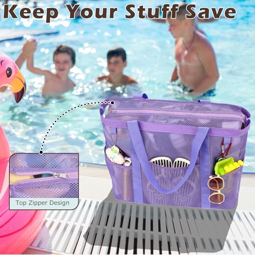 Image of Fammart Large Mesh Beach Bag for Women, Oversized Beach tote Swim Pool Bag