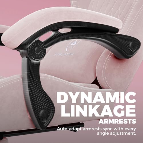 Image of GTPLAYER ACE-PRO Music Gaming Chairs - Built-in Speakers, App Support & Bluetooth Control, Computer Game Chairs with Footrest for Adults, Ergonomic Reclining Silla, Linkage Armrest, Pink 【Velvet】