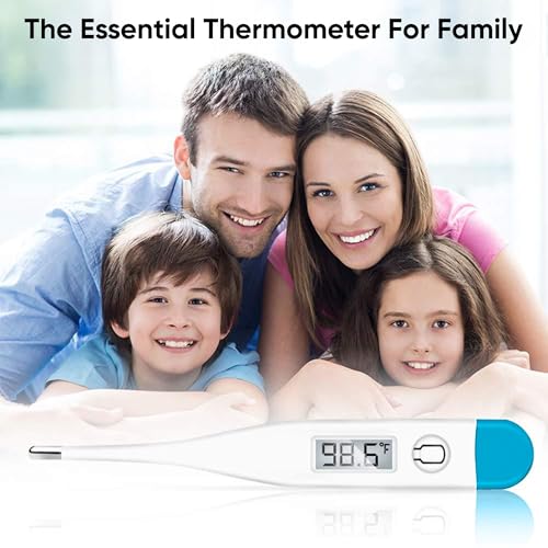 Image of DR VAKU Digital Thermometer for Adults & Babies Fast Oral & Underarm Temperature Measurement Celsius & Fahrenheit Water-Resistant (White & Blue)