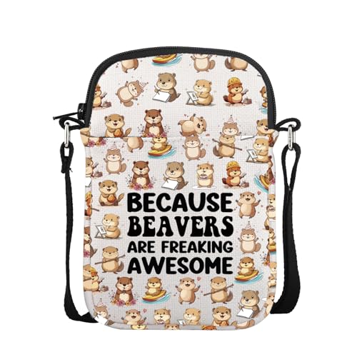 POFULL Beaver Gift Beavers Theme Inspirational Gift Animal Lovers Gift Because Beaver Are Freaking Awesome Crossbody Bag