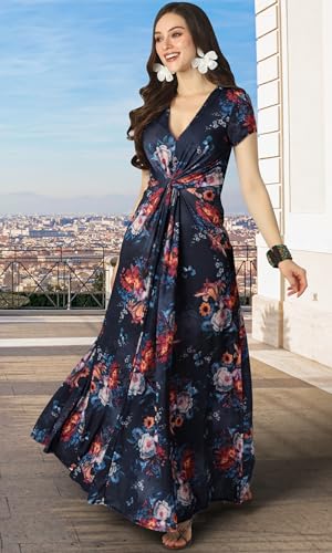 Image of KOH KOH Womens Long Flowy Cap Sleeve Empire Waist Cocktail Maxi Dress Gown