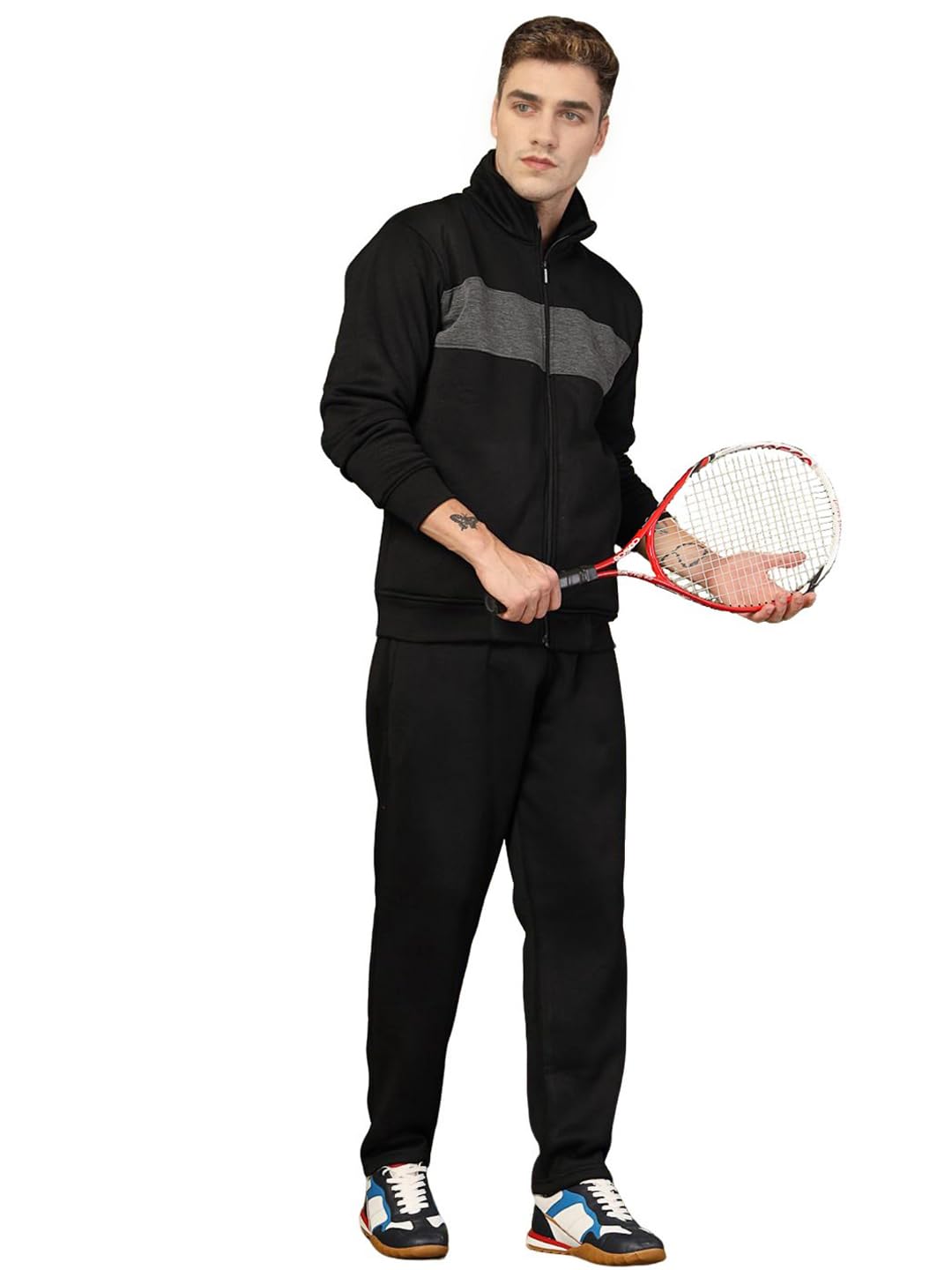 CHKOKKO Mens High Neck Winter Tracksuit Full Zip Jacket with Elastic Waist Lower Warm and Soft Activewear Set for Gym Running and Casual Use