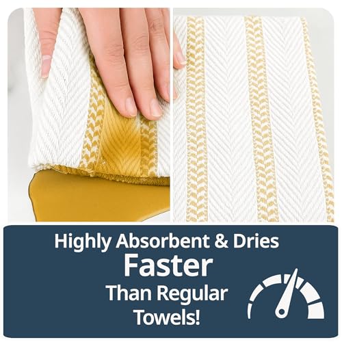 Image of LANE LINEN Kitchen Towels Set - Pack of 4 Cotton Dish Towels for Drying Dishes, 18 inchx 28 inch, Absorbent Tea Towels, Quick Drying Kitchen Towel Set - Lemon Yellow