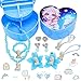 LLMZ Disney Frozen Joyas de niña 11pcs Reina congelada Conjunto joyas Aisha(1pcs collar+1pcs Pulsera+2pcs arete+2pcs anillo+2pcsBanda elástica+2pcsHorquilla+1pcs Caja de amor plegable)