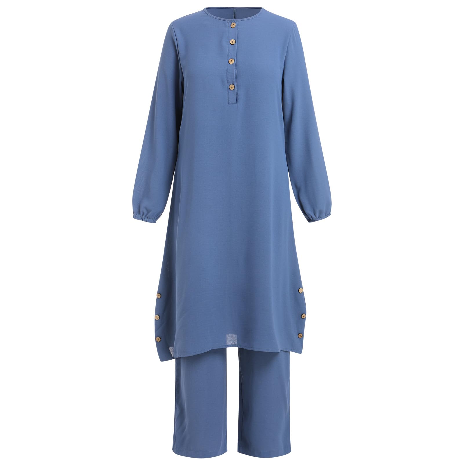 IBAKOMMuslim Clothes for Women Modest Abaya Button Down Robe Afghan Loose Pant Dubai Attire Islamic Plus Size Boho Caftan