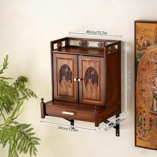 Autel bouddhiste mural cabinet suspendu pour ranger objets de prière
