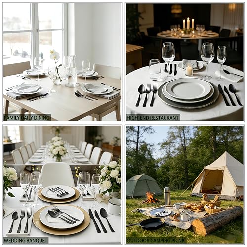 Image of 72 PCS Black Silverware Set with Steak Knives Service for 12, CEKEE Food-Grade Stainless Steel Eating Tableware Sets Including Dinner Forks Spoons Knives, Mirror Polished, Dishwasher Safe | CEKEE Stainless Steel Tableware Cutlery Set, Kitchen Utensils Set for Home & Restaurant, Heavy Duty & Mirror Finished