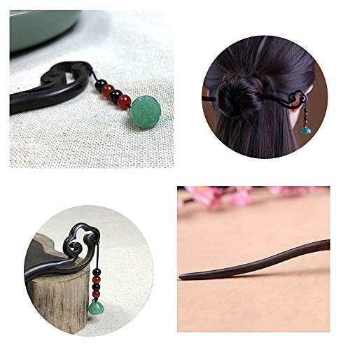 Top Sewing Chinese Jade Retro Handmade Wooden Hairpin Classical Green Lotus Hair Sticks Headdress Tassel Hair Chopstiks For Long Hair Party Daily #TOP3