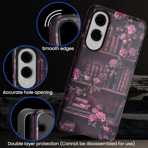 DAIZAG Case for Samsung Galaxy S25 Edge,Mixed 2 Layer Design Shockproof Soft TPU Ddouble Protection Phone Case for Samsung Galaxy S25 Edge-Vintage Bookshelf Rose - image 4