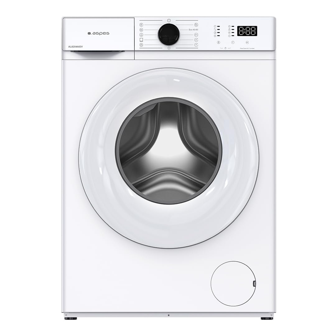 Aspes Lavadora 6 Kg Carga Frontal, Blanco, AL6204AIDV. 1200 rpm, Motor Inverter, 15 Programas, Eco-logic System, Tambor Acero Inoxidable, Clase de Eficiencia Energética A