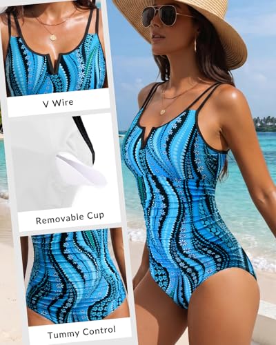 Image of Yonique Womens One Piece Swimsuit Tummy Control - Slimming Bathing Suit V Wired Full Coverage 2026 Swimwear