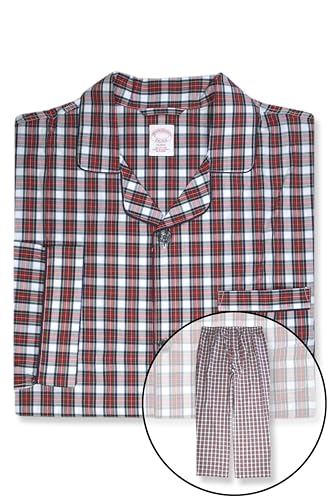 Brooks Brothers Mens Cotton Mixed Plaids Two Piece Pajama Shirt and Pants Lounge Set,2