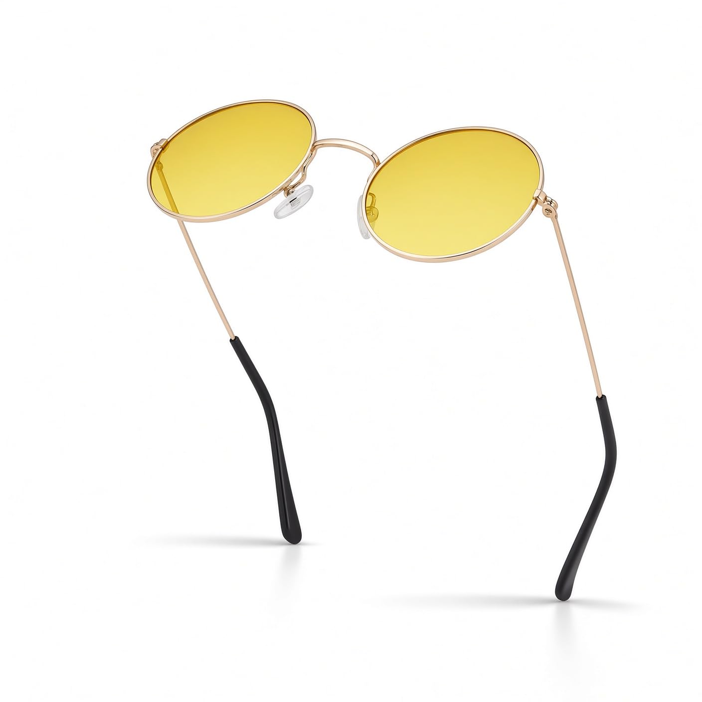 Ultrabyeasypeasystore Unisex Silver Frame Yellow Lenses Silver Frame & Yellow Lenses Retro Round Metal Sunglasses Uv400 Mens Womens