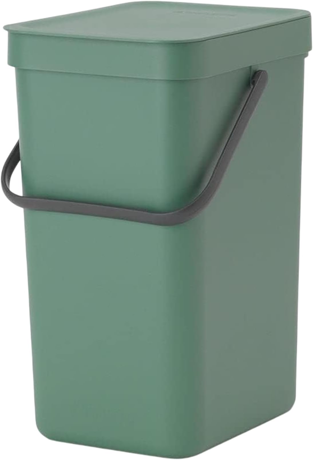Brabantia Sort & Go Waste Bin 12L (Fir Green), Space-Efficient Plastic Recycle Container with Handle, Removable and Stay-Open Lid, Easy to Clean Kitchen Bin without Nooks and Rims