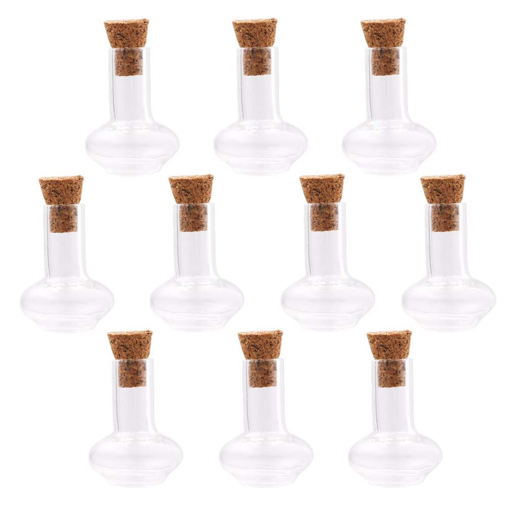 10 Pieces Hourglass Shaped Small Glass Bottle Mini Sandy Clock Glass Vial Pendant Necklace Charms (Bronze Lace Cap