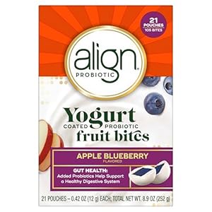 Align Probiotic, Yogurt Coated Probiotic Fruit Bites, Added Probiotic Helps Support Digestive Health, From the Maker of the #1 Doctor Recommended Probiotic Brand‡, Apple Blueberry Flavor, 21 Pouches