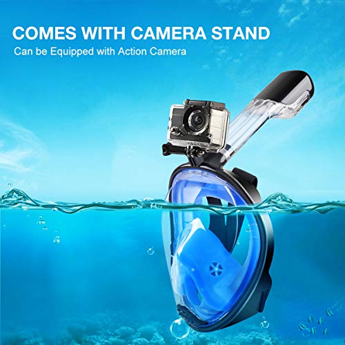 MOSFiATA Snorkel Mask, 180° Panoramic View Full Face Diving Mask Anti-Fog Anti-Leak Safety Diving with Detachable Action Camera Mount for Adults and Youth - Thumbnail 3