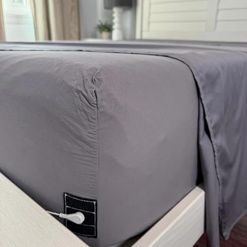 Miniatura 6 de Juego de sábanas orgánicas para cama con conexión a tierra (95% algodón, 5% fibra plateada) con cable de 15 pies, probador de salida de seguridad y