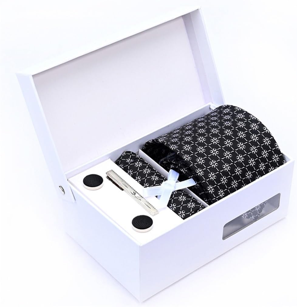 Men's Formal Wear, Tie Set,Business Men's Tie, Square Scarf, Cufflinks, Tie Clip, Gift Box(E)