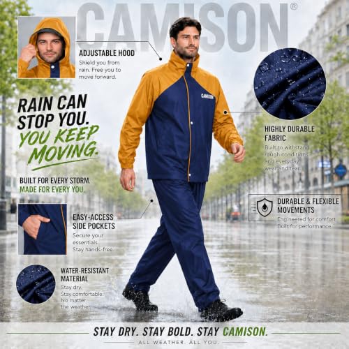 Image of Mens Raincoat Suit with Pant Set Eluxia Series | Waterproof Lightweight Breathable Rain Wear | Elastic Cuff & Waterproof Zipper Raincoat for men waterproof