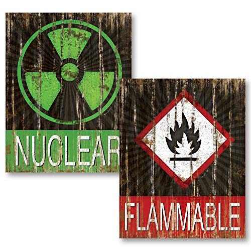 Leoner22art Sagebrush Fine Art Distressed Science Nuclear and Flammable Set (Printed on Canvas, Not Wood), Two 8x10 inches Unframed Canvas Art Printed