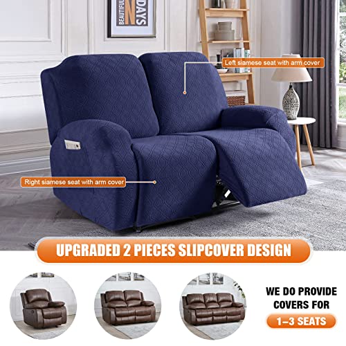 Image of VANSOFY Recliner Cover, 2-Pieces Stretch Reclining Couch Cover with Pockets Loveseat Sofa Slipcovers Soft Washable Furniture Protector for Dogs(Navy Blue)