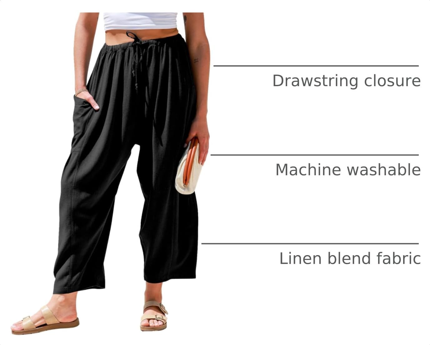 TARSE Womens Linen Wide Leg Pants Casual Palazzo Harem Pants with Pockets