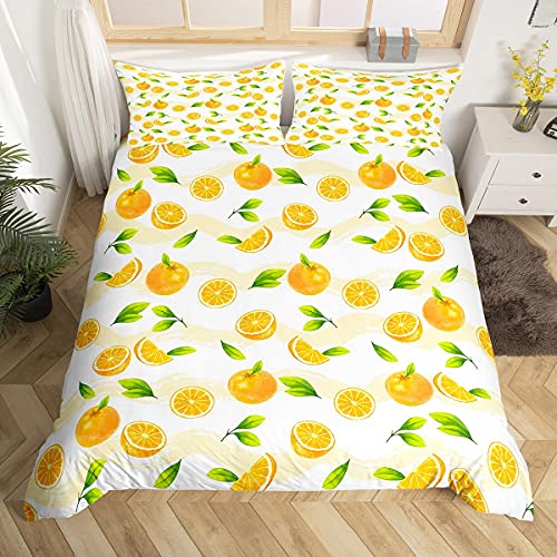 Homemissing Oranges Duvet Cover Cute Orange Fruit Bedding Set For Kids Boys Girls Children Fresh Yellow Fruits Comforter Cover Ultra Soft Summer Vacation Style Bedding & Linen Single Size Zipper