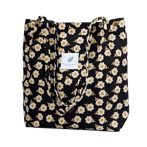 Image of TOPASION Cute Corduroy Tote Bag Canvas Shoulder Handbags for Women Travel Shopping
