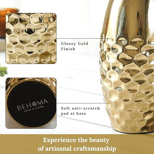 Image of BEHOMA Metal Vase Set of 2 pcs, Gold | Metal flower vase in Gold - for fresh or artificial flower displays for living room - great wedding gift (Set of 2)