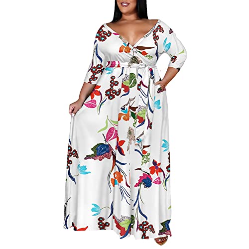Image of Runwind Plus Size Dress for Women - 3 /4 Sleeve V Neck Maxi Dresses for Women (XL-6XL)