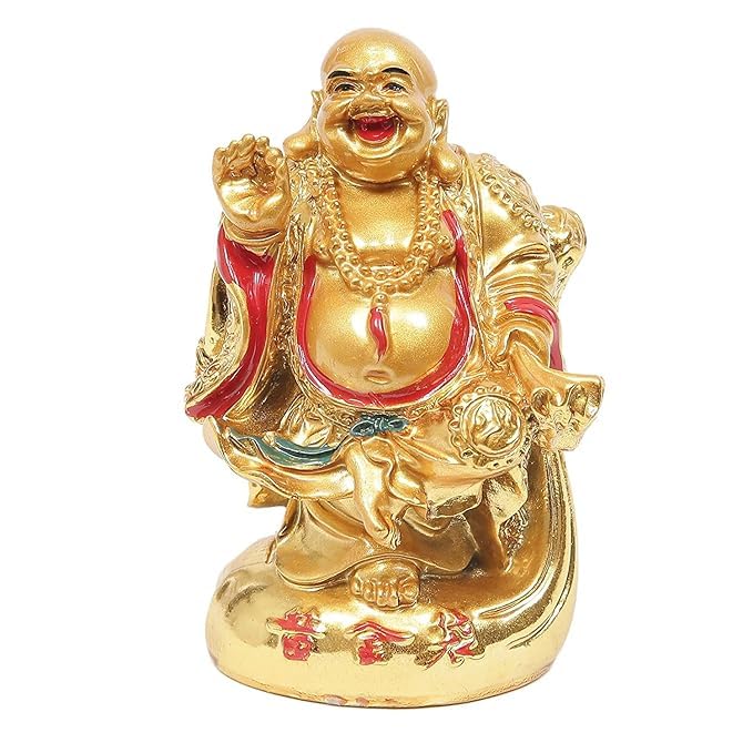 Universal Kraft Laughing Buddha, Lucky Happy Buddha Statues, for Health, Happiness, Wealth and Success| (Blesing Buddha) (9 cm Height) (Polyclain, Golden)