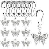 Stainless Steel Shower Curtain Hooks Rings + Butterflies Decorative Pendant Creative Ocean Cartoon T