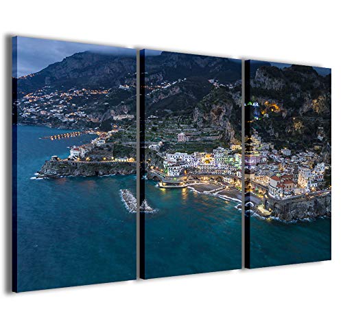 Spessore del telaio 2 cm Stampe su Tela Atrani 001 Quadri Moderni Costiera Amalfitana Arredamento Casa in 3 Pannelli già intelaiati, Pronto per Essere Appeso, 120x90cm