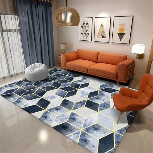 Tapis de chambre moderne bleu 180x250cm aux finitions géométriques - 2