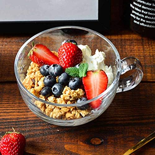 TAMUME 550ml Microwavable Glass Cereal Bowl with Glass Lid, Glass Cup and Mug for Microwave, Breakfast Cup (Glass Lid, 550ml)