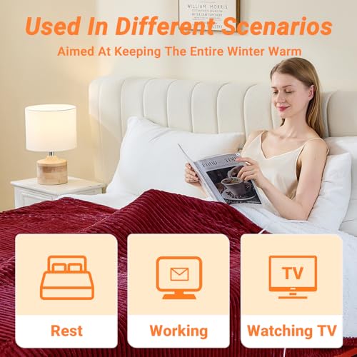 Image of Heated Blanket Electric Queen, Soft Flannel Heating Blanket with 8 Hours Auto Off 10 Fast Heating Levels Machine Washable Sherpa Heated Blanket with Overheating Protection