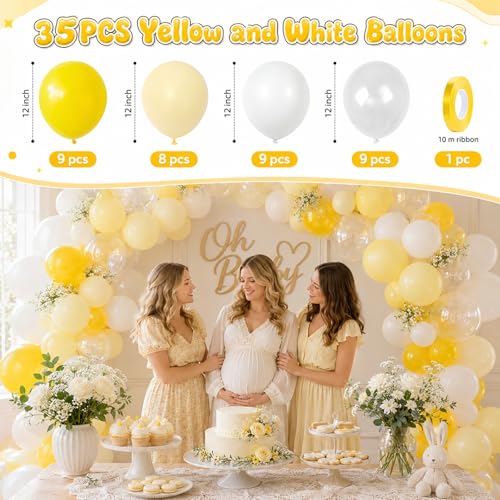 Image of Yellow and White Balloons, 12 Inch Pastel Light Yellow Ivory White and Clear Latex Helium Balloons for Lemon Sunflower Bee Daisy Theme Kids Birthdays Bridal Baby Shower Wedding Party Decoration