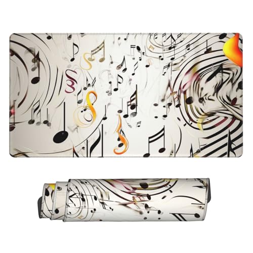 Grand tapis de souris gamer 40x75cm avec motif notes de musique et base en caoutchouc