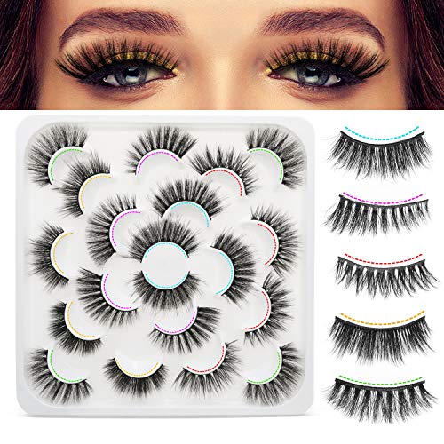 False Eyelashes Faux Mink Lashes Natural Reusable 10 Pairs 5 Fashion Styles Handmade Soft Fluffy Wispy Dramatic Eyelashes Pack