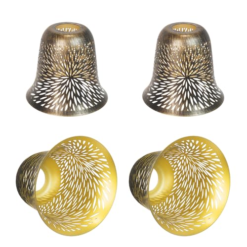 Ceiling Fan Light Covers Replacements Etched Chrysanthemum Metal Lampshade 4 Pack, 1-5/8" Fitter, 5.6" Height and 5" Diameter Fits for Pendant Light S