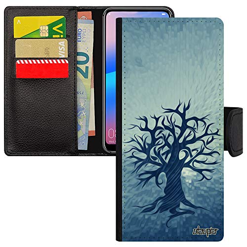 Coque Samsung S21 Ultra rabat simili cuir peinture arbre bleu style nature